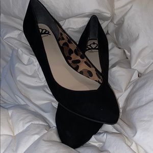 Short black suede wedge